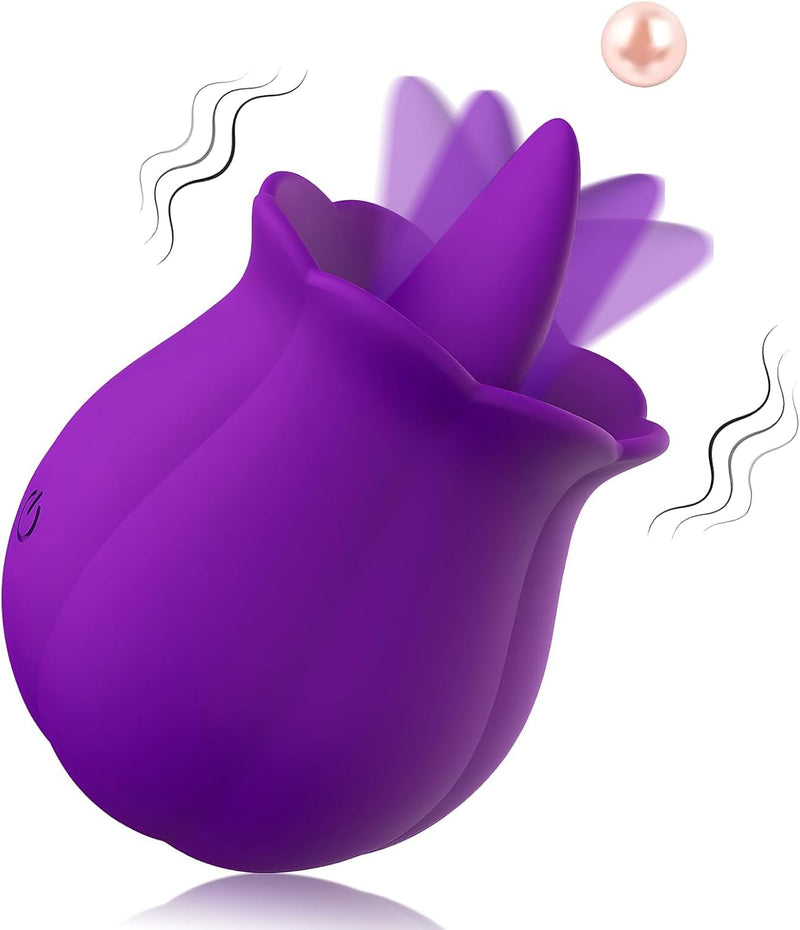 Rose Clitoral Stimulator with Licking Tongue & 10 Vibration Modes, Waterproof Toy