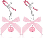 2PCS Non-Piercing Nipple Clamps – Adjustable Stainless Steel Bow Clips with Bells, Pink