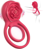 Vibrating Cock Ring with Rose Stimulator, 7 Vibration Modes for Couples' Pleasure