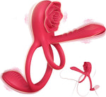 Vibrating Penis Ring with Rose Clitoral Stimulator for Couples & Enhanced Pleasure