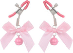 2PCS Non-Piercing Nipple Clamps – Adjustable Stainless Steel Bow Clips with Bells (Pink)