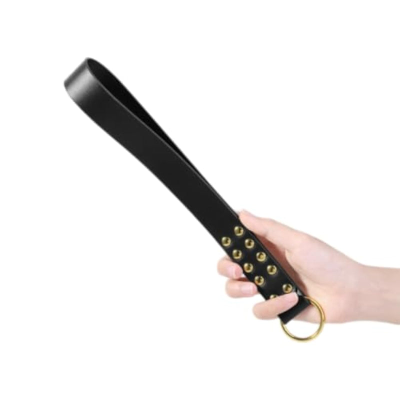 Sm Adult Leather Paddle With Rivets - Couples' Bdsm Training Tool, Sensual Restraint Equipment In Red And Black With Metal Ring Hook (Black)