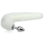 Anal Plug Trainer With Imitation Fluffy Fox Tail, Alloy Anus Stopper Furry Long Fox Tail Butt Plug Anal Plug Animal Tail Role Play Sex Toys Flirting Tools For Men Women Couples White (L)
