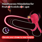 Vibrating Cock Ring with Rose Stimulator, 7 Vibration Modes for Couples' Pleasure
