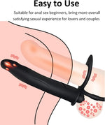 Strap-On Double Penetration Dildo with Vibrating Butt Plug & Cock Ring