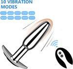 Remote-controlled vibrating butt plug with 10 modes, flared base, for couples.