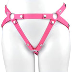 Male Anti-Off Chastity Cage Strap, Chastity Device Penis Cage Accessories, Pu Auxiliary Elasticity Belt With Scrotum Cock Rings, Three Way Elastic Band Bondage Belt Sex Toys For Men Gay (Pink)