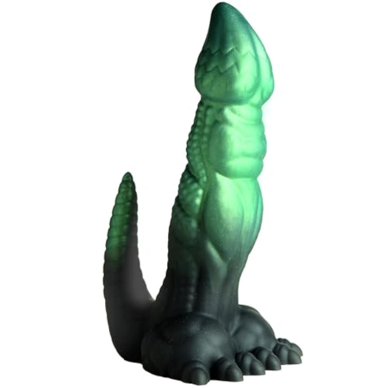 Dickosaur Dinosaur Silicone Dildo For Men, Women, & Couples. Fantasy Dildo, Strong Suction Cup Base. Premium Silicone & Stimulating Textures. 1 Piece, Green & Black.