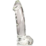Pleasure Crystals 7.1" Glass Dildo With Balls For Men, Women & Couples. Realistic Texture, Latex-Free And Phthalate-Free, Ideal For Temperature Play. 1 Piece, Clear.