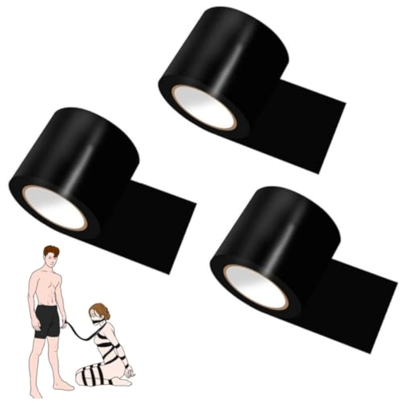 Sex Bondage Restraints Tape Set 3 Rolls Bdsm Tape Pvc Static Electrostatic Kits Sex Game Play For Couples Adult 32Ft (Black)