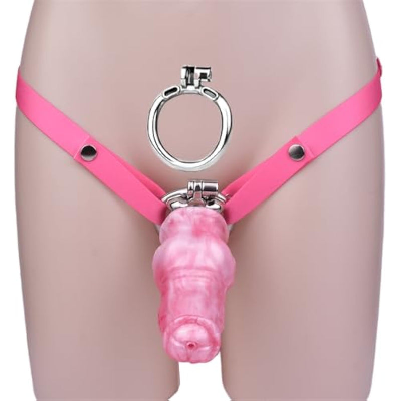 Male Chastity Belt Cock Cage Stainless Steel Chastity Cage With Mini Dildo - Strap On Metal Chastity Device Male Cock Lock Cage Penis Cage Adult Men Sex Toy (50Mm Ring)