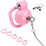 Press Lock Chastity Cage For Men With 5 Cock Rings And Pull Rope, Abs Round Head Chastity Devices With Ventilation Holes Sm Penis Bondage Extreme Sex Toy For Mens (Pink)