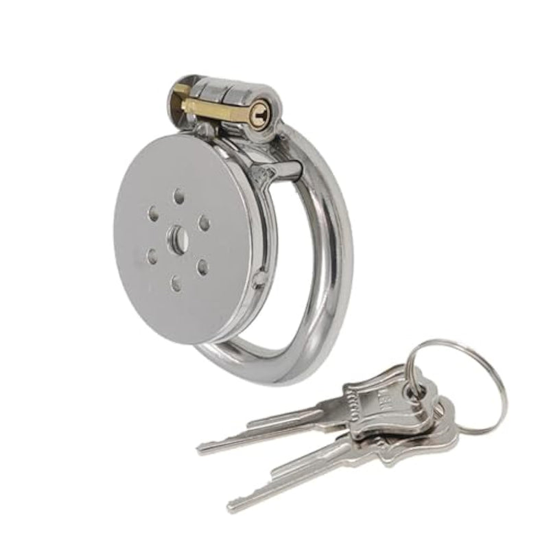 Stainless Steel Flat Round Hole Chastity Lock Chastity Device Penis Cage Flat Short Beginner Cage For Men To Wear Bondage Sm Chastity Cage Adult Game Sex Toy