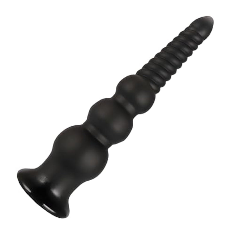 Long Anal Beads Butt Plug With Bottom Suction Cup, Soft Flexible G-Spot Prostate Massager Adult Sex Toys For Men And Women Premium Anal Trainer (Black, S)