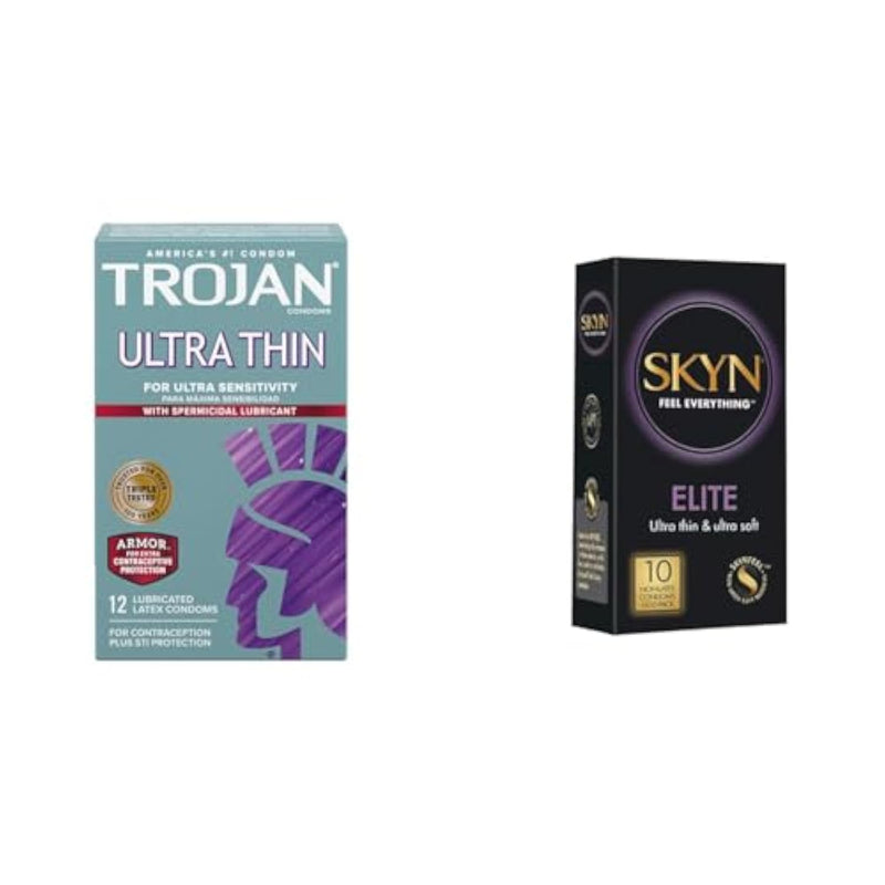 Trojan Condom Sensitivity Ultra Thin 12 Count and SKYN Elite 10 Count Condoms