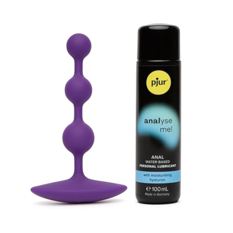 Analyse Me Water Based Anal Lubricant 3.4 Fl Oz & Romp Amp Anal Beads - Sex Toys For Men Bundle