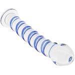 Crystal Glass Pleasure Wand Dildo Penis With Blue Raised Spiral Texture Mushroom Tip Anal Butt Plug
