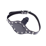 Black Rivet Mouth Plug Silica Gel Dildo With Adjustable Leather Strap For Couple Mouth Gag Sex Restraint Set (Length: 10Cm, Silver)