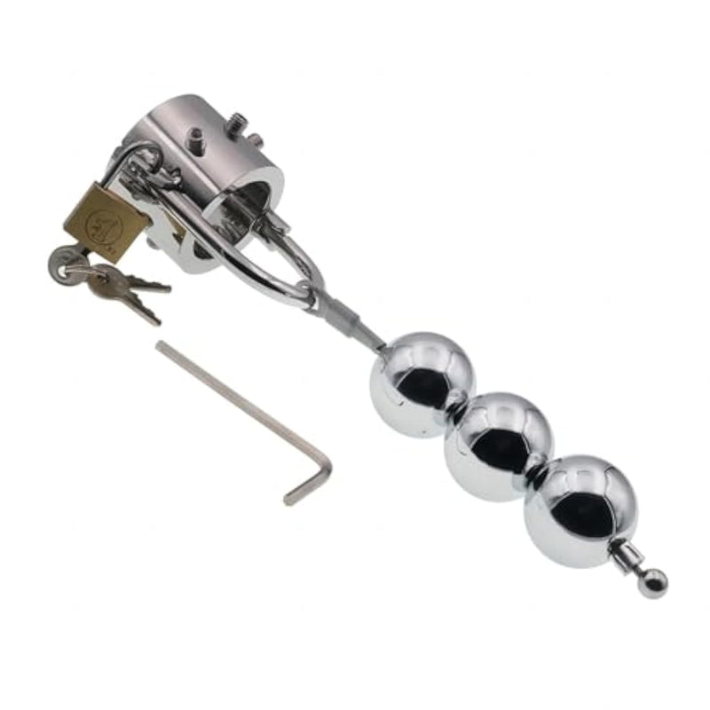Removable Heavy Duty Metal Penis Ring?Stainless Steel Testicle Stretching Ring With 6 Screws And 3 Keys Scrotal Weighted Pendant For Male Chastity Training Sm Bondage Adult Sex Toys (Ring+3 Balls)