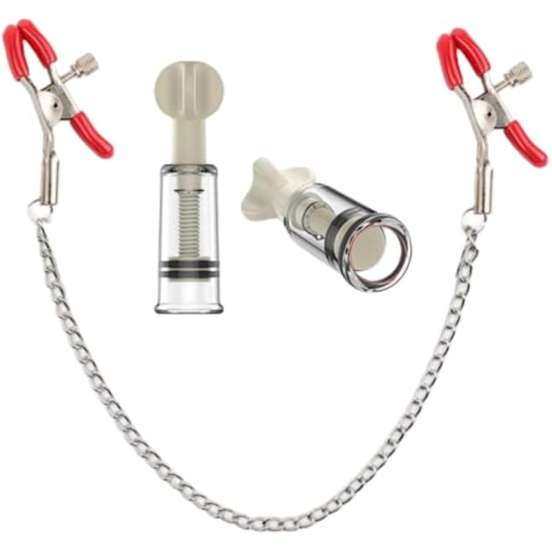 Red Nipple Clips Clamps And Nipple Suckers For Women/Men Adjustable Pressure Breast Clamps Stainless Steel Non Piercing Nipple Rings Decorative Clip Adult For Pleasure Toys