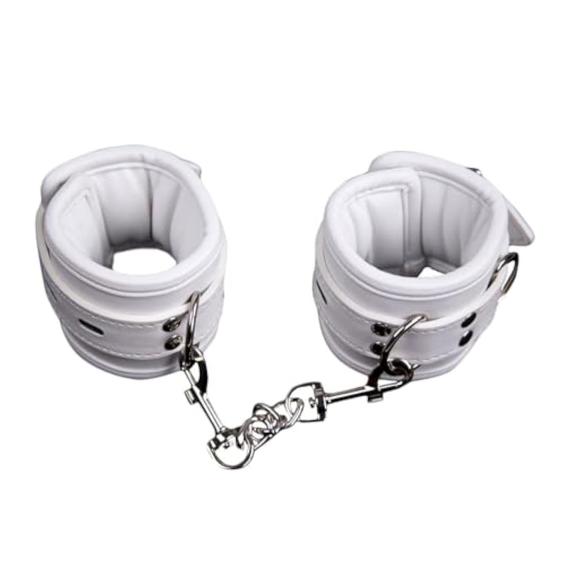 Bdsm White Bondage Handcuffs Adjustable Soft Leather White Erotic Handcuffs With Carabiner Bed Bondage Restraints Sex Toy For Women Men Couples