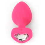 Heart Shaped Anal Plug - Hypoallergenic Nonporous Silicone - Removable Jewel - Smooth & Tapered Shape - Flared Base - Glamorous Gem - Pink Color Clear Jewel - Small