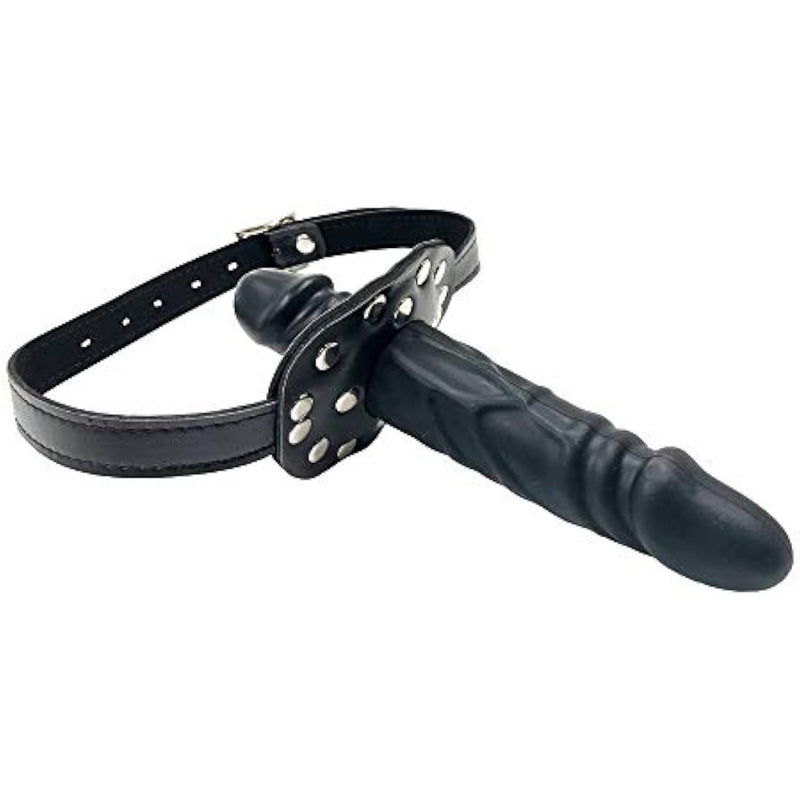 Sm Dildo Gag Double-Cock Lockable Realistic Penis Gag Mouth Gag With Adjustable Leather Strap