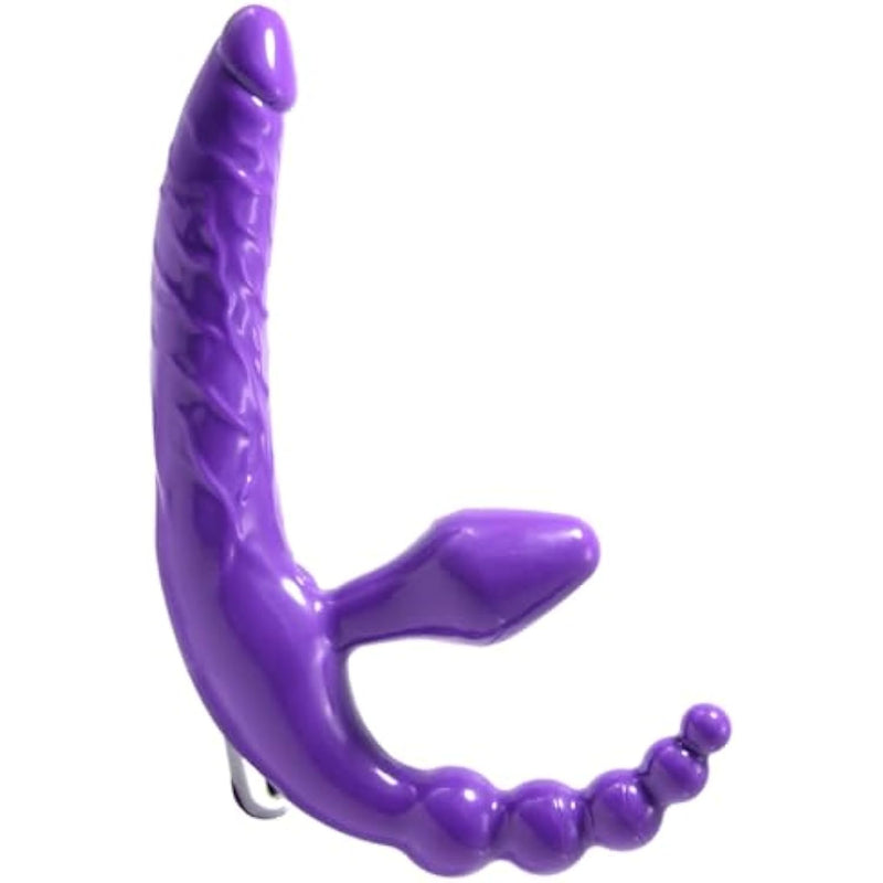 Double-Ended Strapless Strap-On Thrusting Vibrator Dildo - Thrusting Curved Dildo With Flexible Bulb - G-Spot & Clitoral Stimulation - Adult Female Sex Toy For Women & Lesbian Couples