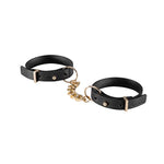 Maze Thin Handcuffs – Vegan Leather Double Bracelet Restraints – Discreet Bondage Jewelry – Peta-Approved, Adjustable, Recycled Materials – With Chain – Black