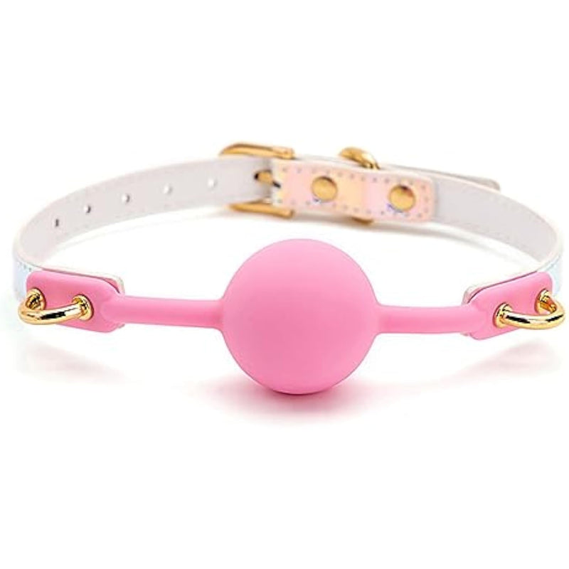 Sexy Mouth Ball Bdsm Props Laser Reflective Adjustable Strap Soft Rubber Mouth Ball Pink Silicone Mouth Ball Adult Products