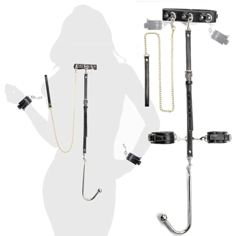 Sex Bondage Bdsm Anal Hook Bed Restraints Set, Restraints Kit Butt Plug With Leather Handcuffs Neck Collar Wrist Cuffs Anal Ball, Sex Game Play Fetish Slave Unisex Sm Sex Toys For Adult Couple
