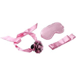 Premium Silicone Mouth Gag Ball Gags Eye Mask Bondage Handcuffs Restraint Set Blindfold Female Sm Sex Toys Adult Play (Pink)