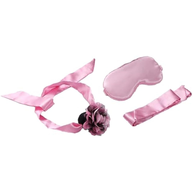 Premium Silicone Mouth Gag Ball Gags Eye Mask Bondage Handcuffs Restraint Set Blindfold Female Sm Sex Toys Adult Play (Pink)