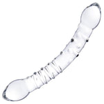 9.5" Glass Double-Ended Clear Dildo, Pleasure Wand With Ribbed And Dotted Texture, Crystal Curved Dual-Headed Transparent Dildo, G-Spot And Prostate Massager Anal Plug, Dual Toy For Men And Women