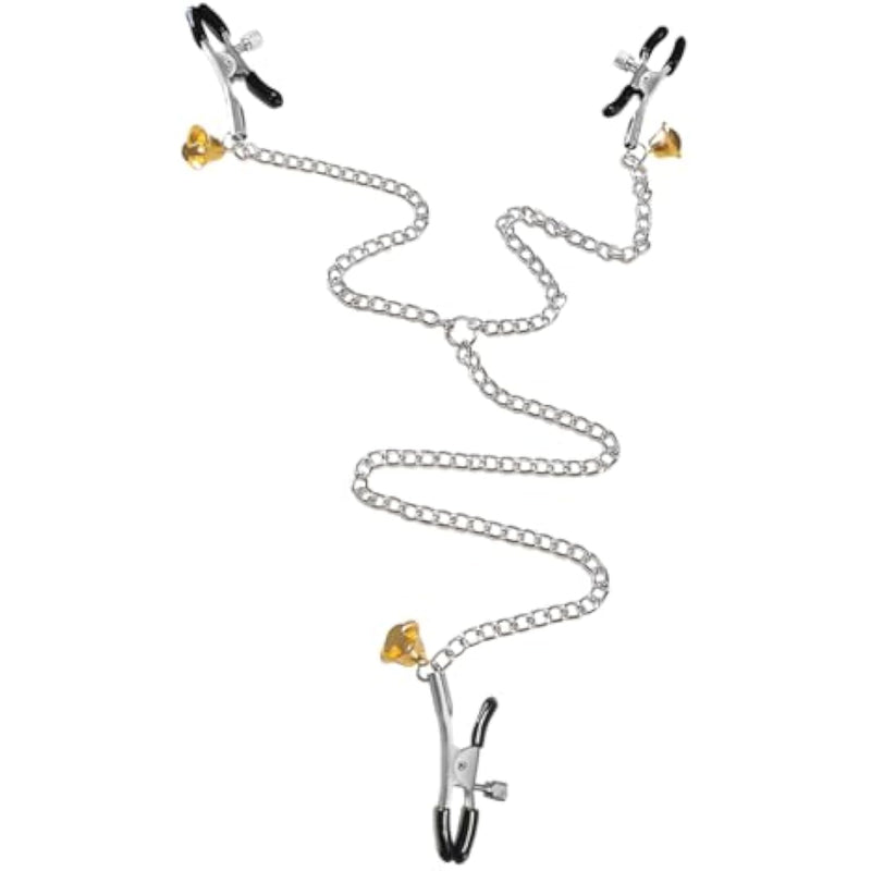 Nipple Clamps,Nipple Clamps For Pulling,Adjustable Nipple Clamp For Women And Men, Metal Nipple Clips Non Piercing,Nipple Clamps With Chain For Nipple Decoration,Nipple Clip With Bell (Silver Chain)