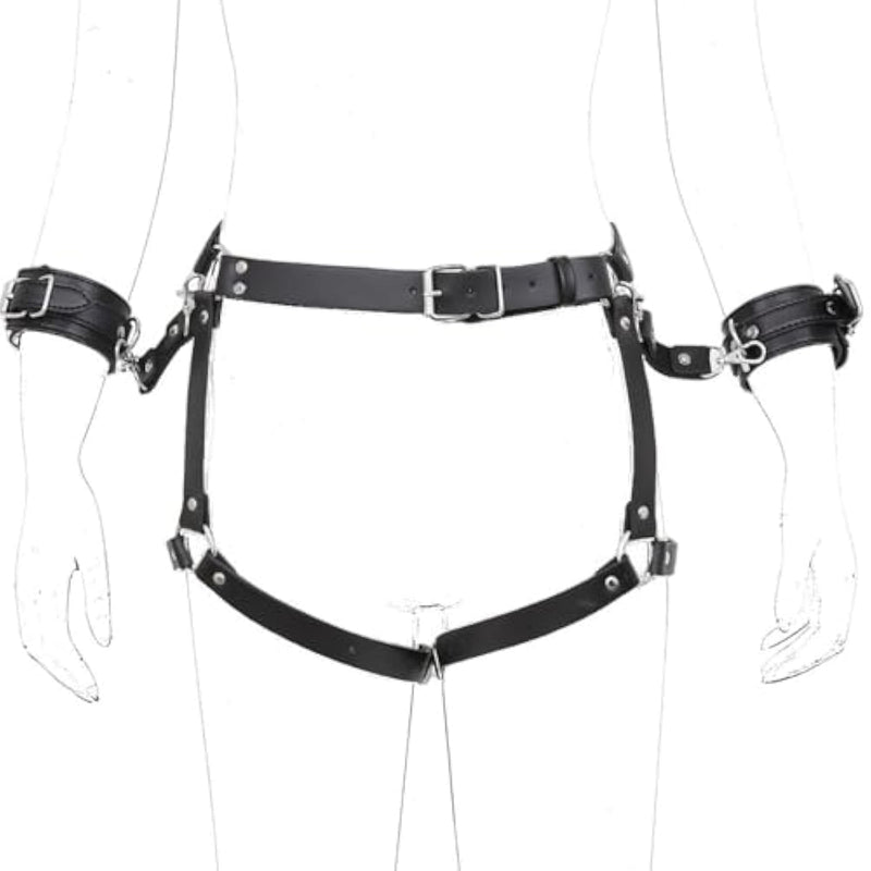 Sex Bondage Bdsm Restraints Harness Toys, Adjustable Leather Handcuffs Thigh Cuffs Ankle Shackles Waist Strap Set Pu Leather, Cosplay Adult Sm Games Sex Toys For Men Women And Couples
