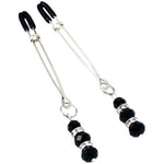 Elite Nipple Clamps, Silver Color With Black Pendant