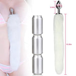 Anal Plug Trainer With Imitation Fluffy Fox Tail, Alloy Anus Stopper Furry Long Fox Tail Butt Plug Anal Plug Animal Tail Role Play Sex Toys Flirting Tools For Men Women Couples White (L)