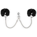 Metal Butt Plug With Furry Handcuffs Stainless Steel Wrist Restraints & Anal Plug Adult Sexual Toys For Women (Black)