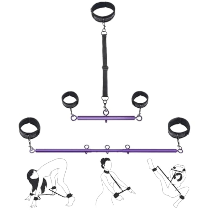 Spreader Bar Bdsm Bondage Restraints Kits With Wrist Ankle Neck Collar Adjustable Handcuffs Sex Toys Sm Games For Men Women And Couples (Purple)