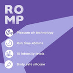 Purple ROMP Free X Clit Sucker Travel Sex Toy with 10 Sucking Levels, Portable Clitoris Stimulator and Travel Cover