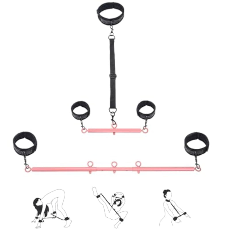 Spreader Bar Bdsm Bondage Restraints Kits With Wrist Ankle Neck Collar Adjustable Handcuffs Sex Toys Sm Games For Men Women And Couples (Pink)