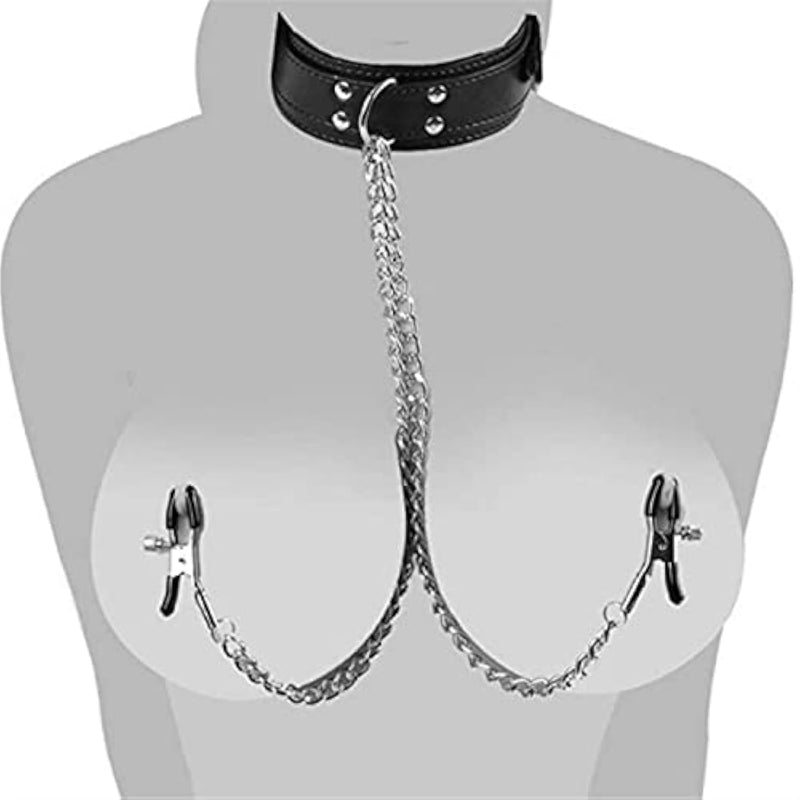 Nipple Clamps Adjustable Breast Clamps Breast Clip Leather Collar Choker Necklace Sm Nipple Clamps Necklace Chain Flirting Collar Breast Clip Bdsm Love Sex Toys For Women Adult Sex Toys