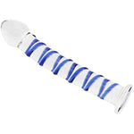 Crystal Glass Pleasure Wand Dildo Penis With Blue Raised Spiral Texture Mushroom Tip Anal Butt Plug