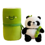 Panda Stuffed Animals Panda Bamboo Plush Toy 9.8 Inch/25Cm Bamboo Tube Panda Pillow Stuffed Panda Bear Plushies Panda Doll Gifts For Boys Girls, Black