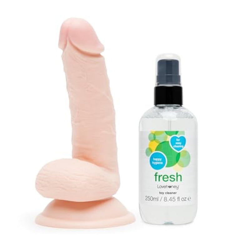 Fresh Sex Toy Cleaner & 6 Inch Flesh Pink Realistic Suction Cup Dildo - Couples Sex Toys Bundle