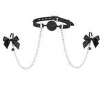 Silicone Ball Gag With Big Bow Nipple Clamp Adjustable Strap Bondage Restraints For Adult Couples Sm Games Sex Toys (M)