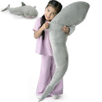 48" Giant Shark Stuffed Animal, Large Squishy Shark Plush Pillow, Long Life Size Ocean Plushies Toy Gifts For Kids Girls Boys