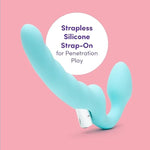 Strapless Strap On Vibrating Dildo - Flexible 7 Inch Dildo For Women - Curved Rippled Shaft For G-Spot Stimulation - Rechargeable Bullet Vibrator - Adult Sex Toy - Waterproof - Aqua