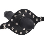 Silicone Realistic Dildo Head Double Gag With Lock Bondage Gear & Accessories Leather Bondage Ball Gag Breathable Cock Sex Gag With Holes Open Mouth Gag Sex Toys